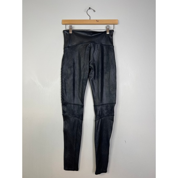 NEW Spanx Faux Leather Moto High Rise Very Black Leggings - Picture 6 of 8